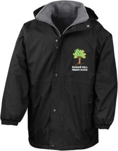 *STAFF ONLY* BLACK Stormproof Coat - Embroidered with Sugar Hill Primary School Logo + Outstanding Logo on Sleeve