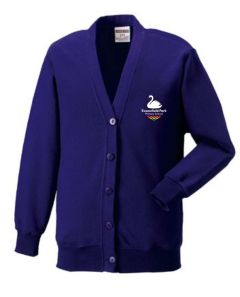 Purple Cardigan - Embroidered with Swansfield Park Primary School (Alnwick) Logo