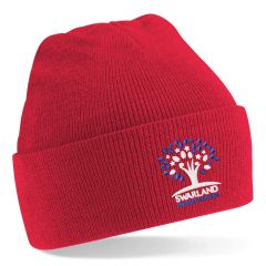 Red Knitted Hat - Embroidered with Swarland County Primary School Logo