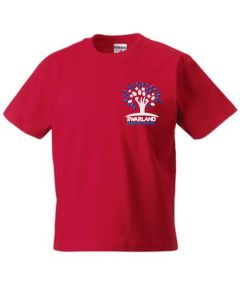 Red PE T-shirt - Embroidered With Swarland County Primary School Logo