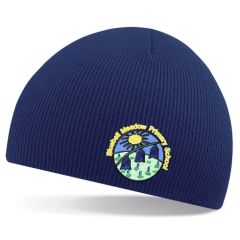 Navy Knitted Beannie Hat - Embroidered with Bluebell Meadow Primary School Logo
