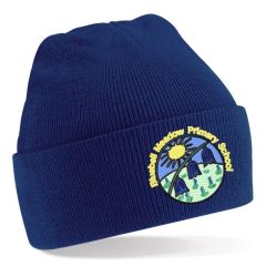Navy Knitted Turn Up Beannie Hat - Embroidered with Bluebell Meadow Primary School Logo