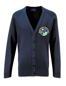 Navy Girls Cotton Knitted Cardigan - Embroidered with Bluebell Meadow Primary School Logo