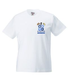 White PE T-Shirt - Embroidered with West Denton Primary School logo
