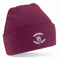 Burgundy Knitted Hat - Embroidered with Wolsingham Primary School logo
