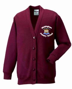 Burgundy Sweat Cardigan - Embroidered with Wolsingham Primary School logo