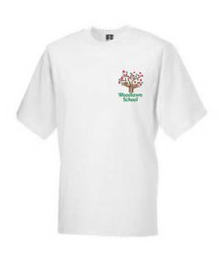 PE T-shirt White - Embroidered With  Woodlawn School Logo