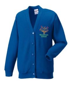 JUNIORS Royal Cardigan - Embroidered With Woodlawn School Logo