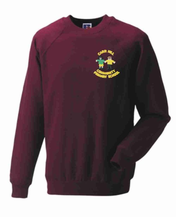 Burgundy Crew neck sweatshirt Embroidered with Carr Hill Primary School Logo