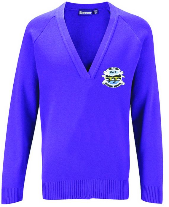 Purple Knitted V-Neck Jumper Embroidered with Felton CofE Primary ...