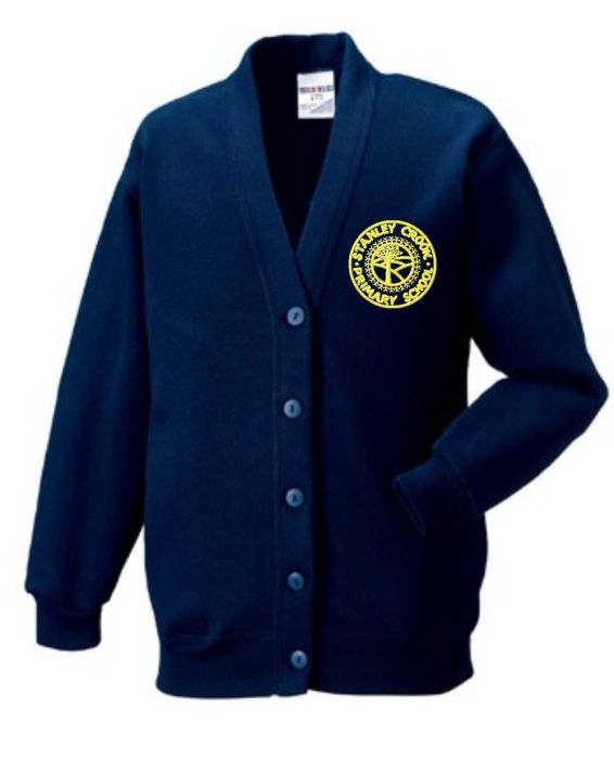 Navy SweatCardigan - Embroidered with Stanley Crook Primary School Logo and Pupil Name