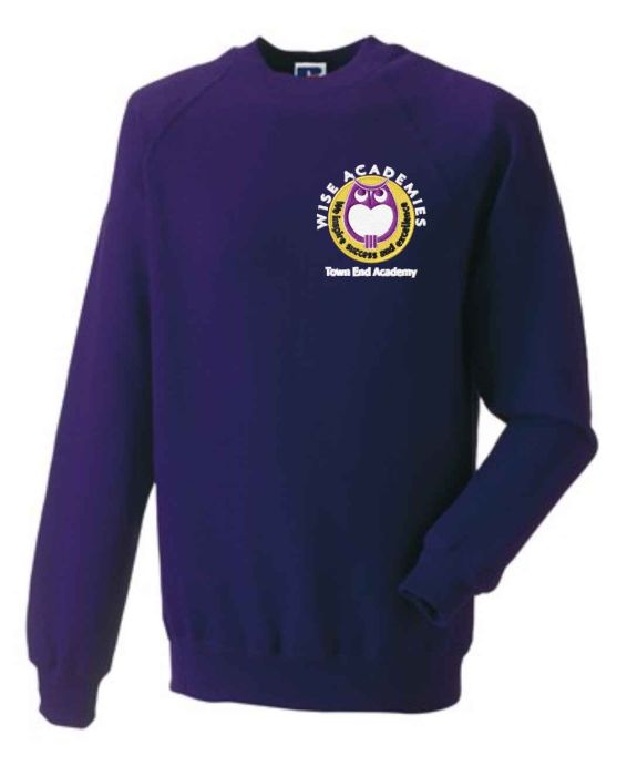 Purple Crew neck Sweatshirt Embroidered with Town End Academy Logo