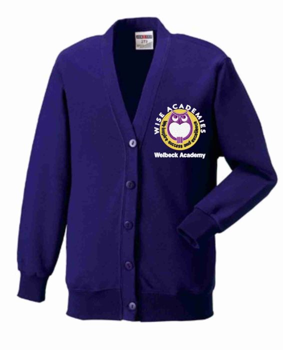 Purple Sweat Cardigan - Embroidered with Welbeck Academy Logo